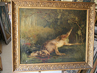 Important tableau encadré dans l'état nature morte au lièvre (huile sur toile)